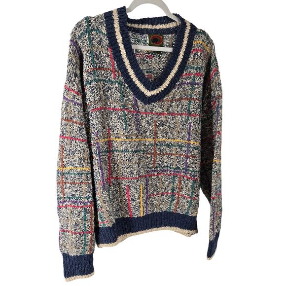 Vintage Boston Traders Linen Blend Classic Tennis Sweater Mens Large V-Neck - Picture 2 of 8